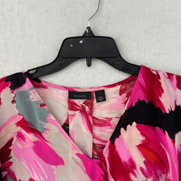Halogen Blouse Womens 1 XL Pink Red Black Floral Long Sleeve V-Neck Pullover - Picture 7 of 11